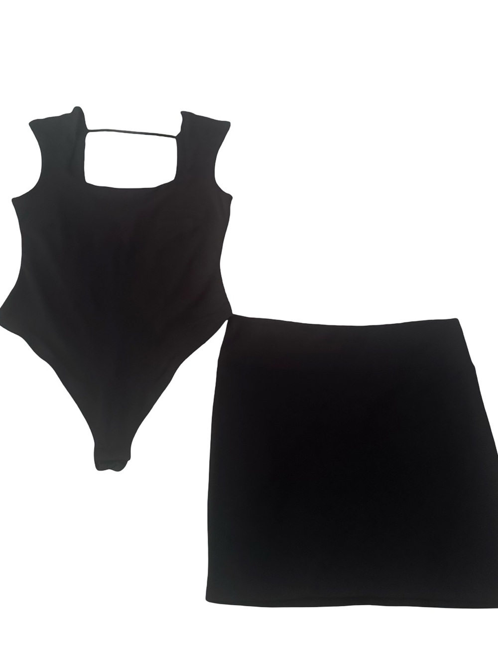 Xhilaration Black Scoop-Neck Bodysuit & Mini Skirt Set